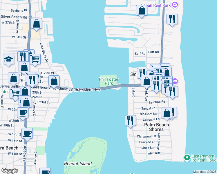 map of restaurants, bars, coffee shops, grocery stores, and more near 790 Jimmy Buffett Memorial Highway in Riviera Beach