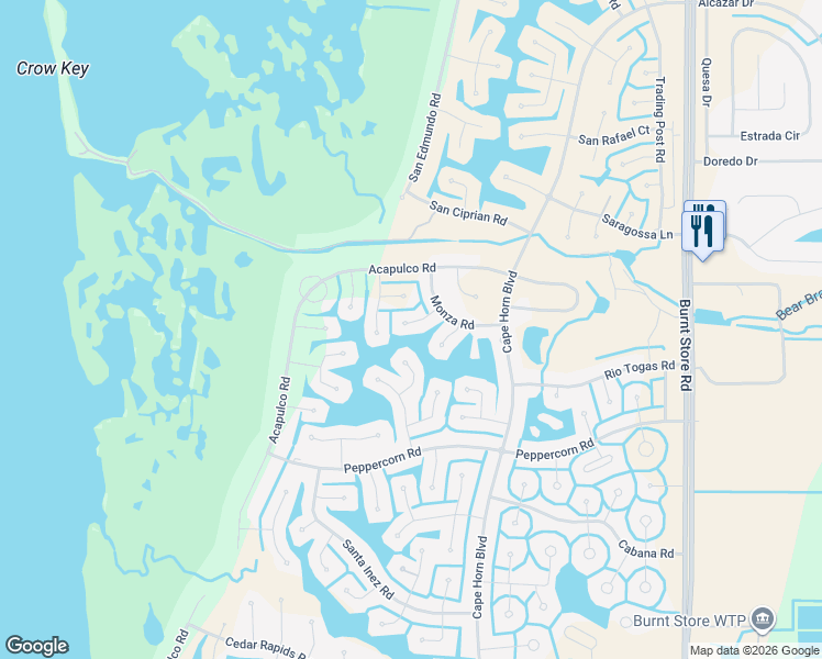 map of restaurants, bars, coffee shops, grocery stores, and more near 24202 Savory Lane in Punta Gorda