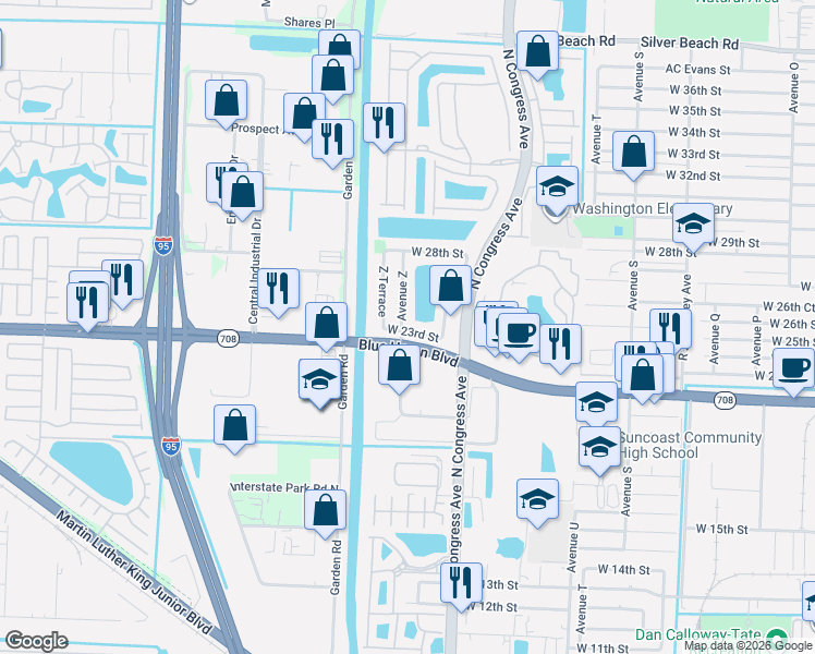 map of restaurants, bars, coffee shops, grocery stores, and more near 2308 Avenue Z in West Palm Beach