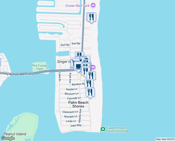 map of restaurants, bars, coffee shops, grocery stores, and more near 3798 North Ocean Avenue in Riviera Beach