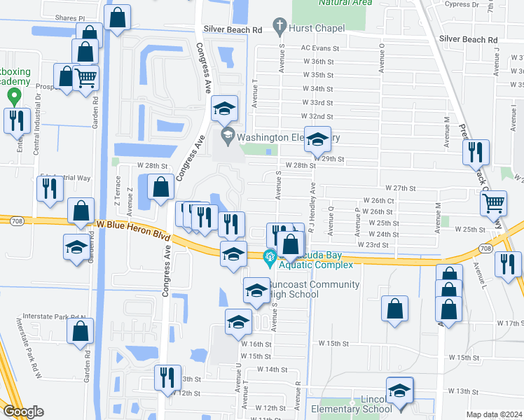 map of restaurants, bars, coffee shops, grocery stores, and more near 1660 West 26th Street in West Palm Beach
