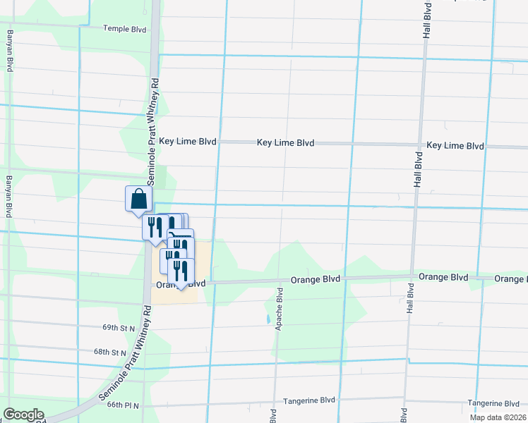 map of restaurants, bars, coffee shops, grocery stores, and more near 15551 72nd Court North in Loxahatchee