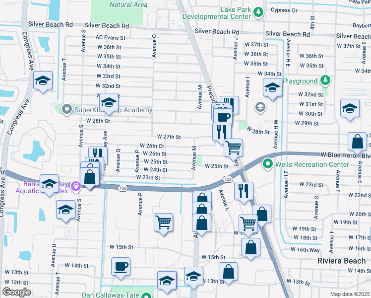 map of restaurants, bars, coffee shops, grocery stores, and more near 1117 West 26th Court in West Palm Beach