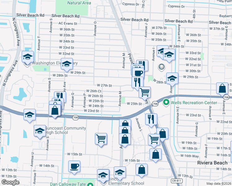 map of restaurants, bars, coffee shops, grocery stores, and more near 1113 West 26th Court in West Palm Beach