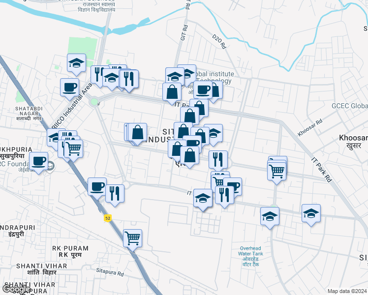 map of restaurants, bars, coffee shops, grocery stores, and more near in Jaipur
