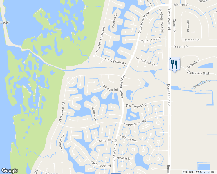 map of restaurants, bars, coffee shops, grocery stores, and more near 17058 Monza Road in Punta Gorda