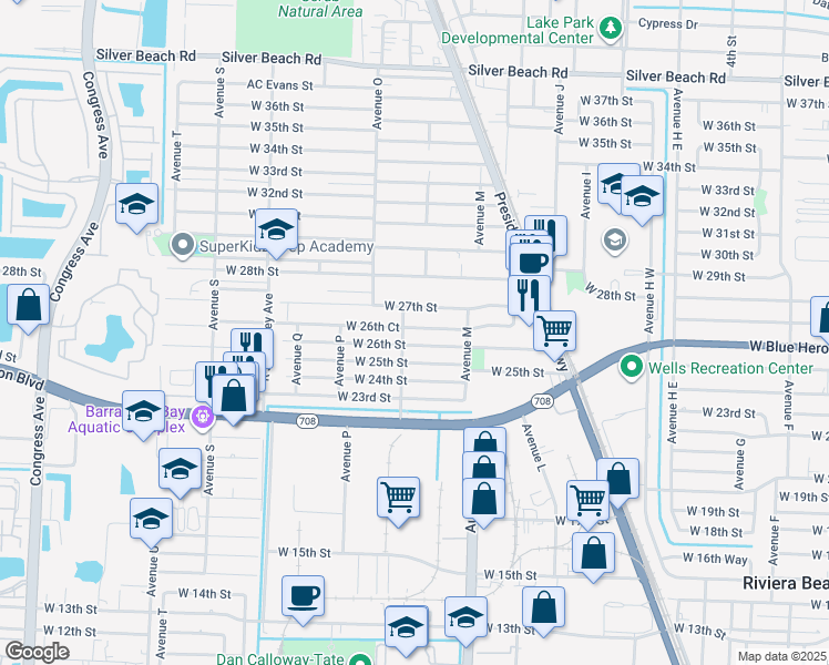 map of restaurants, bars, coffee shops, grocery stores, and more near 1153 West 26th Court in West Palm Beach