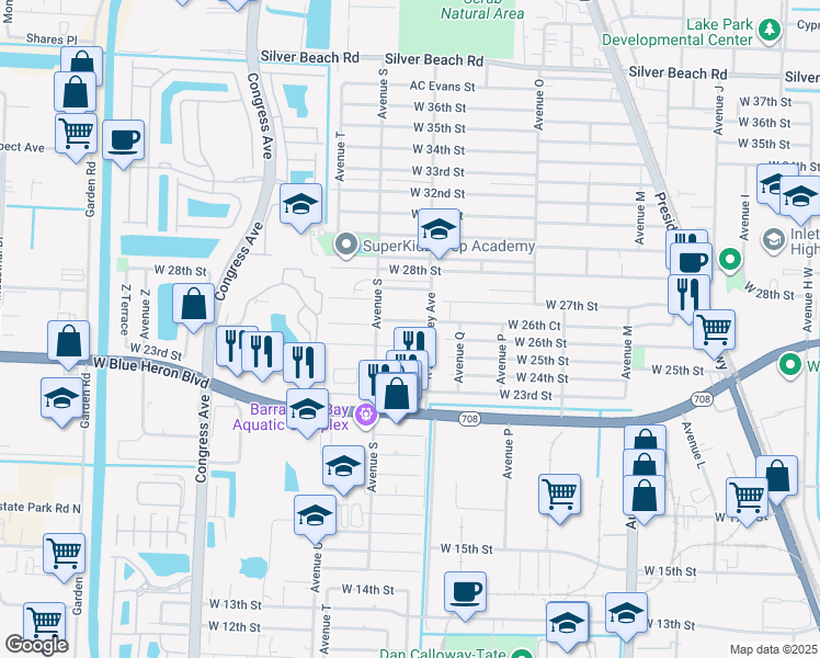 map of restaurants, bars, coffee shops, grocery stores, and more near 2631 R J Hendley Avenue in West Palm Beach