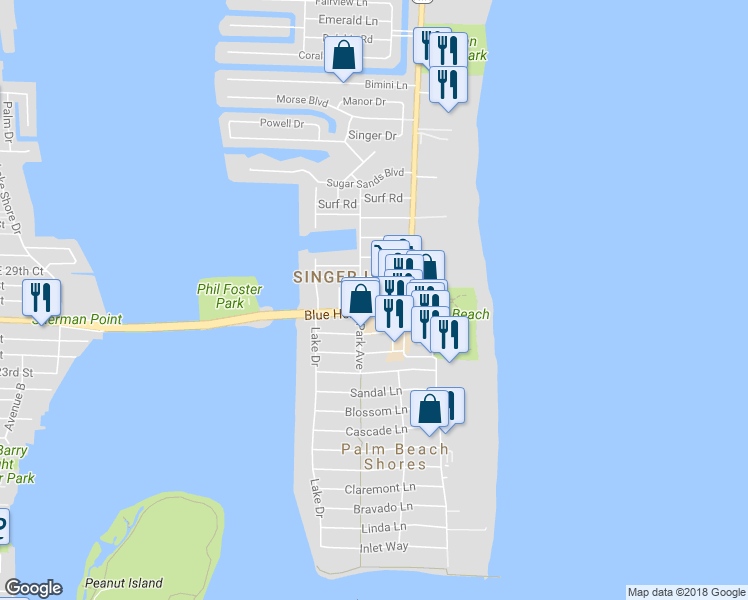 map of restaurants, bars, coffee shops, grocery stores, and more near 1200 Blue Heron Boulevard in West Palm Beach