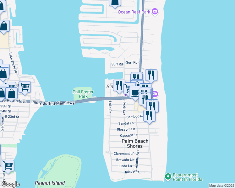 map of restaurants, bars, coffee shops, grocery stores, and more near West Way in Riviera Beach