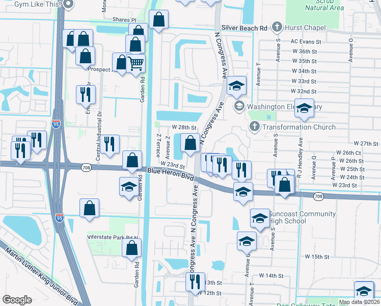 map of restaurants, bars, coffee shops, grocery stores, and more near 1805 West 26th Street in West Palm Beach