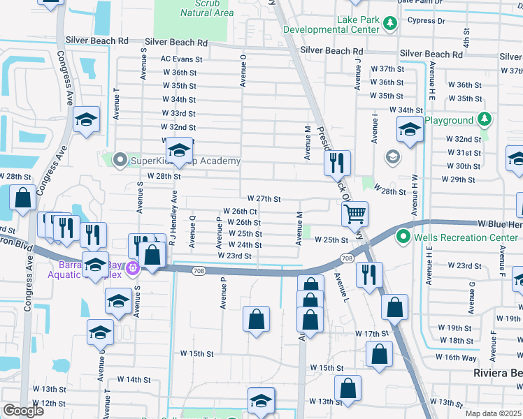 map of restaurants, bars, coffee shops, grocery stores, and more near 1153 West 26th Court in West Palm Beach