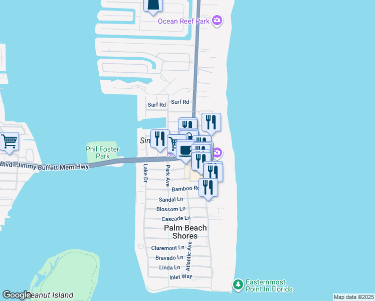 map of restaurants, bars, coffee shops, grocery stores, and more near 1530 North Ocean Drive in West Palm Beach