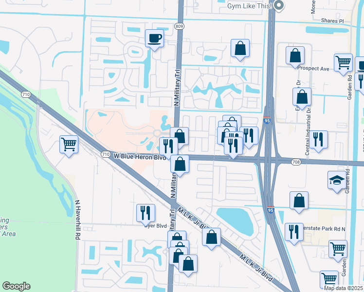 map of restaurants, bars, coffee shops, grocery stores, and more near 4432 72nd Lane North in Riviera Beach