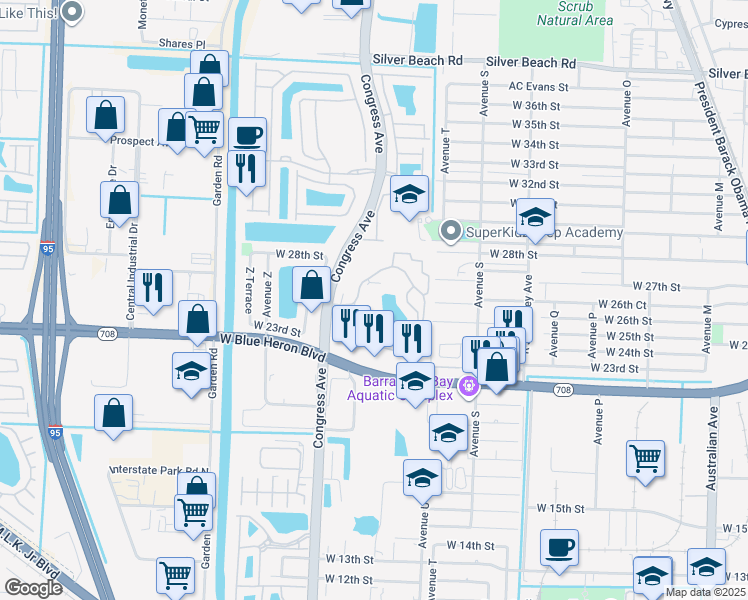 map of restaurants, bars, coffee shops, grocery stores, and more near 2811 Wedgewood Plaza Drive in Riviera Beach