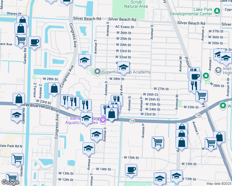 map of restaurants, bars, coffee shops, grocery stores, and more near 2631 R J Hendley Avenue in West Palm Beach
