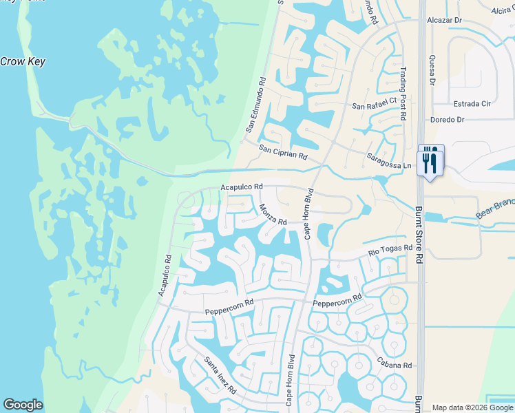 map of restaurants, bars, coffee shops, grocery stores, and more near 24202 Savory Lane in Punta Gorda