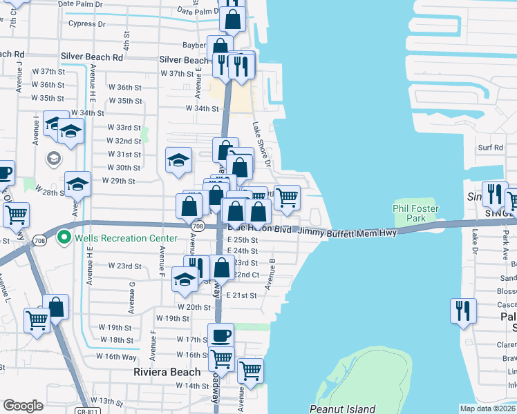 map of restaurants, bars, coffee shops, grocery stores, and more near 171 East 27th Street in West Palm Beach