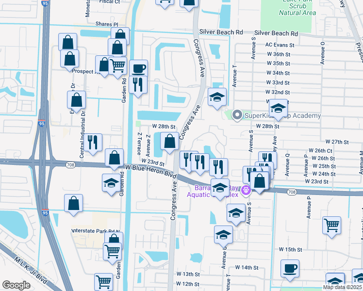 map of restaurants, bars, coffee shops, grocery stores, and more near 405 Wedgewood Plaza Drive in Riviera Beach