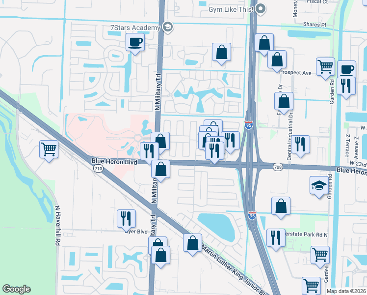 map of restaurants, bars, coffee shops, grocery stores, and more near 4334 72nd Lane North in Riviera Beach