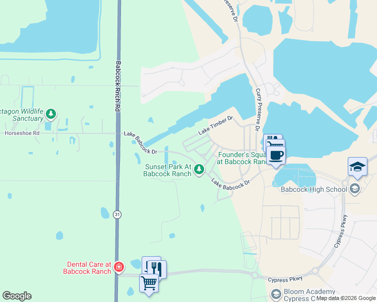 map of restaurants, bars, coffee shops, grocery stores, and more near 42146 Lake Timber Drive in Punta Gorda