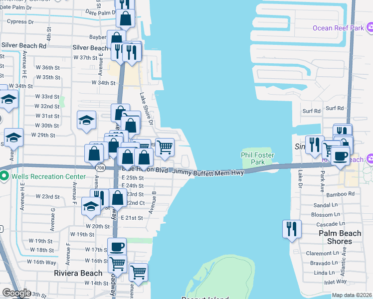 map of restaurants, bars, coffee shops, grocery stores, and more near 360 Wilma Circle in West Palm Beach