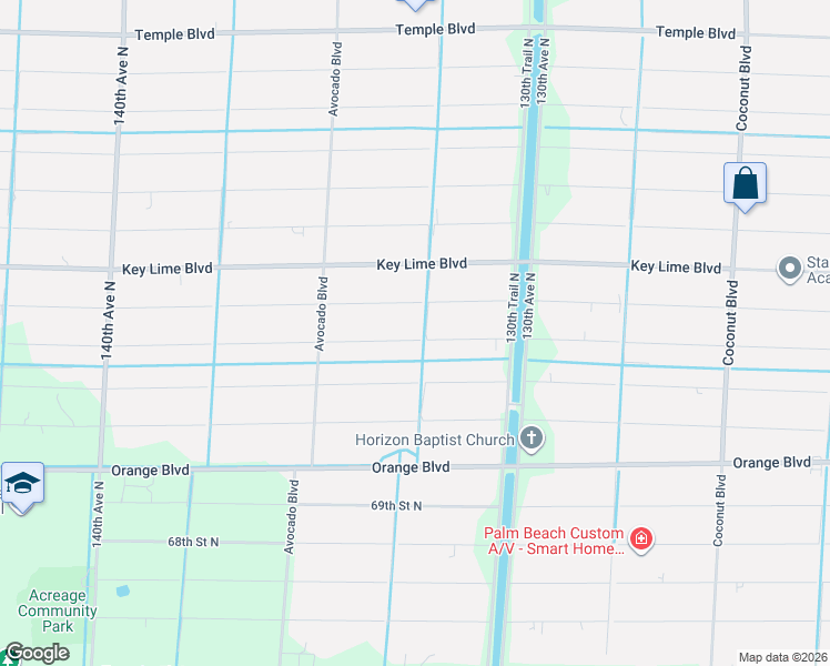 map of restaurants, bars, coffee shops, grocery stores, and more near 13290 74th Street North in West Palm Beach