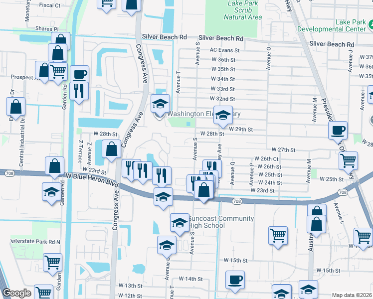 map of restaurants, bars, coffee shops, grocery stores, and more near 2831 Avenue S in Riviera Beach