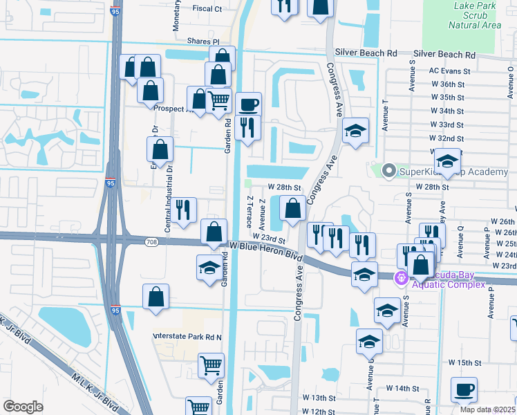 map of restaurants, bars, coffee shops, grocery stores, and more near 2348 Avenue Z in West Palm Beach