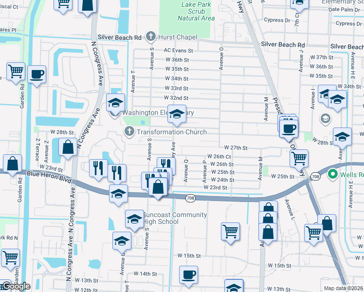 map of restaurants, bars, coffee shops, grocery stores, and more near 1340 West 27th Street in West Palm Beach