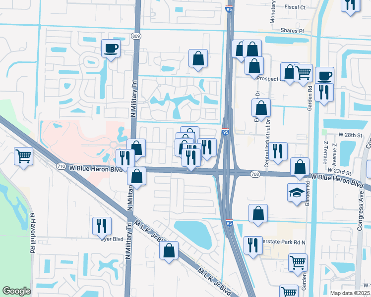 map of restaurants, bars, coffee shops, grocery stores, and more near 4236 74th Street North in Riviera Beach