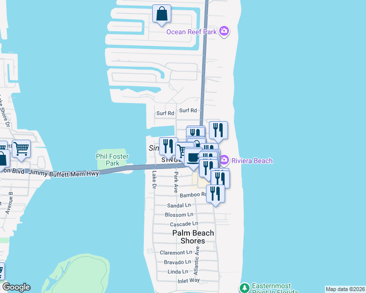 map of restaurants, bars, coffee shops, grocery stores, and more near in Riviera Beach