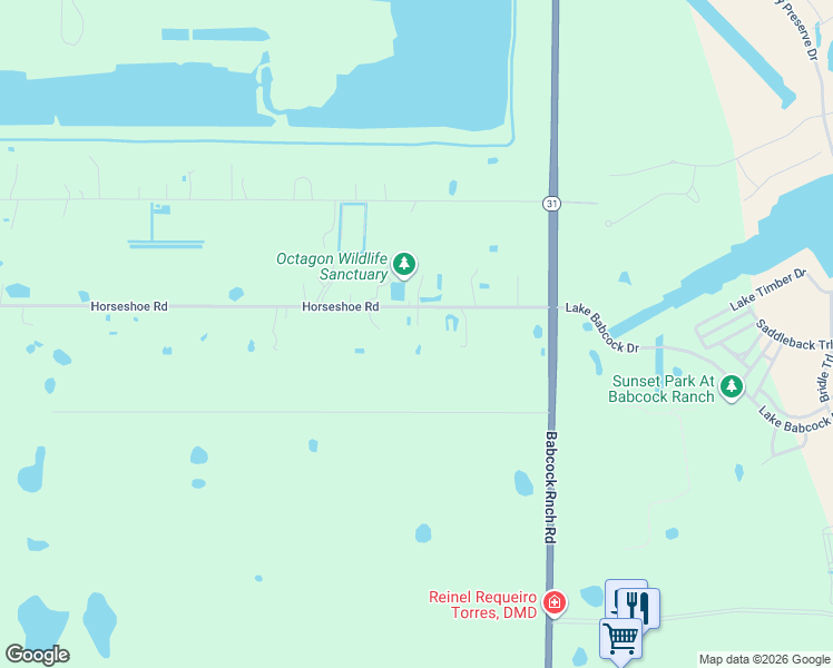 map of restaurants, bars, coffee shops, grocery stores, and more near 41661 Horseshoe Road in Punta Gorda