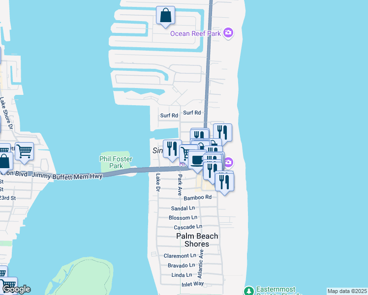 map of restaurants, bars, coffee shops, grocery stores, and more near in Riviera Beach