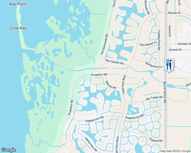 map of restaurants, bars, coffee shops, grocery stores, and more near 16950 Acapulco Road in Punta Gorda