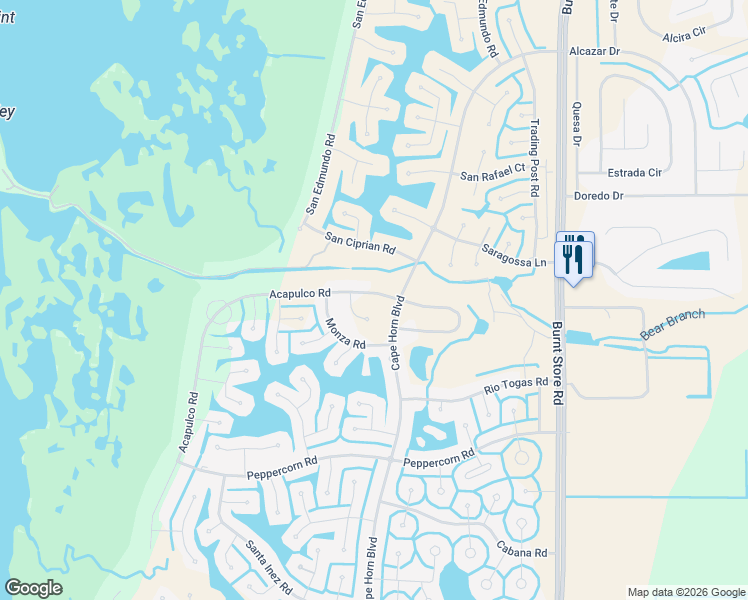 map of restaurants, bars, coffee shops, grocery stores, and more near 16800 Acapulco Road in Punta Gorda