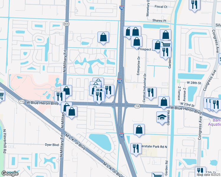 map of restaurants, bars, coffee shops, grocery stores, and more near 7411 40th Trail North in Riviera Beach