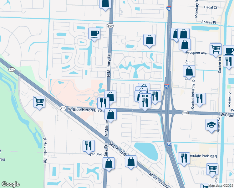 map of restaurants, bars, coffee shops, grocery stores, and more near 4425 73rd Lane North in Riviera Beach