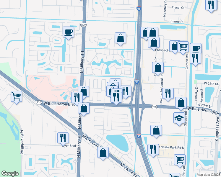 map of restaurants, bars, coffee shops, grocery stores, and more near 4236 74th Street North in Riviera Beach