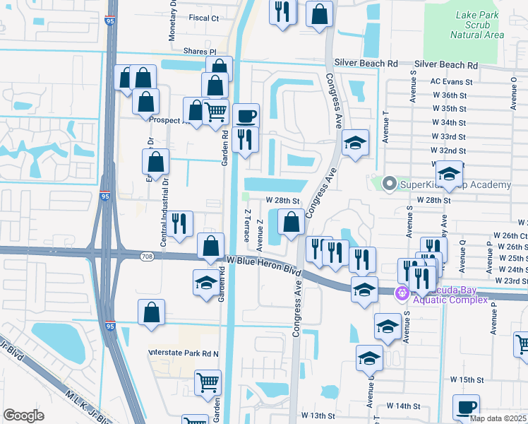 map of restaurants, bars, coffee shops, grocery stores, and more near 2348 Avenue Z in West Palm Beach