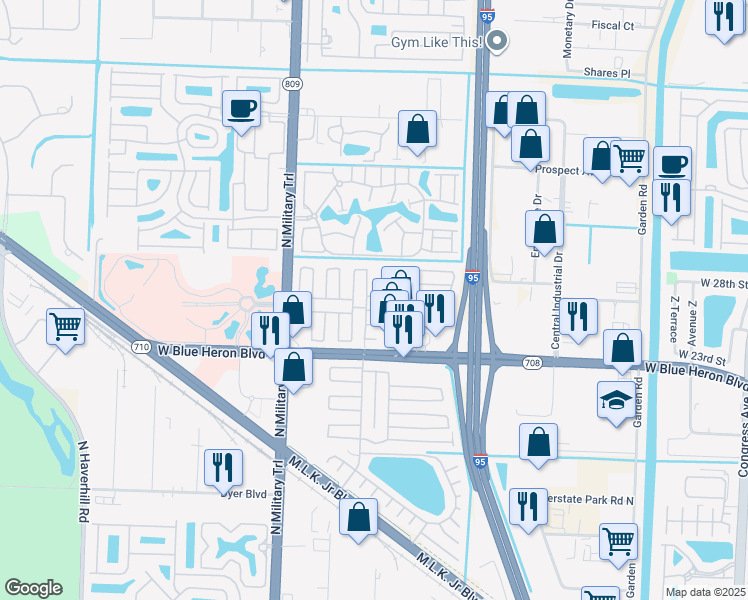 map of restaurants, bars, coffee shops, grocery stores, and more near 4236 74th Street North in Riviera Beach