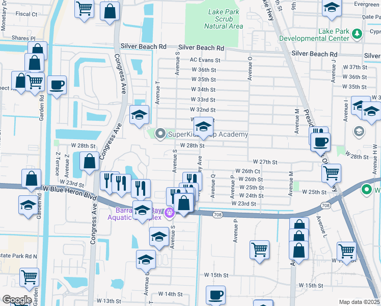 map of restaurants, bars, coffee shops, grocery stores, and more near 2820 Avenue S in Riviera Beach