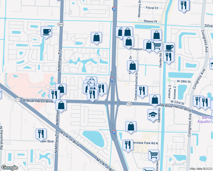 map of restaurants, bars, coffee shops, grocery stores, and more near 7411 40th Trail North in Riviera Beach