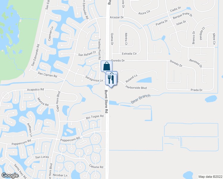 map of restaurants, bars, coffee shops, grocery stores, and more near 16520 Burnt Store Road in Punta Gorda