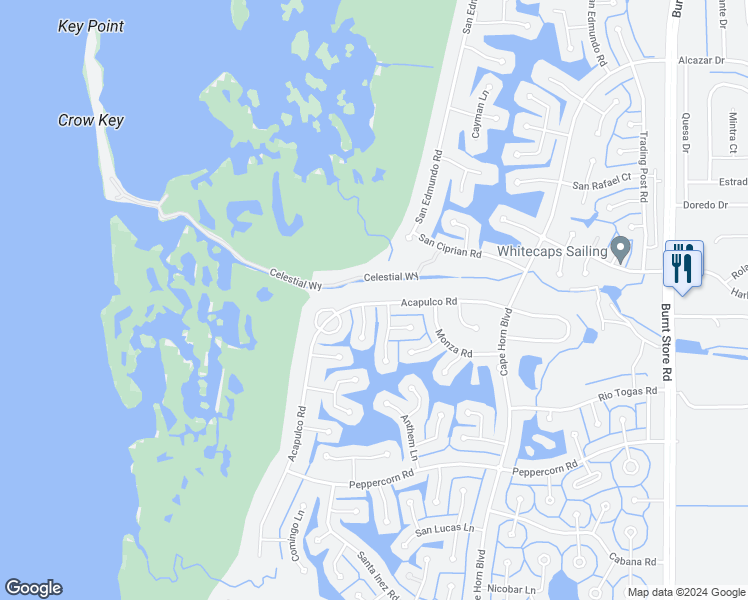 map of restaurants, bars, coffee shops, grocery stores, and more near 16950 Acapulco Road in Punta Gorda