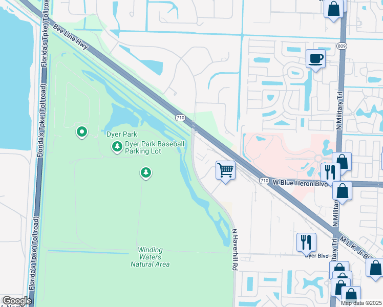 map of restaurants, bars, coffee shops, grocery stores, and more near 7301 Haverhill Road in Riviera Beach