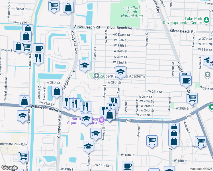 map of restaurants, bars, coffee shops, grocery stores, and more near 2830 Avenue S in Riviera Beach