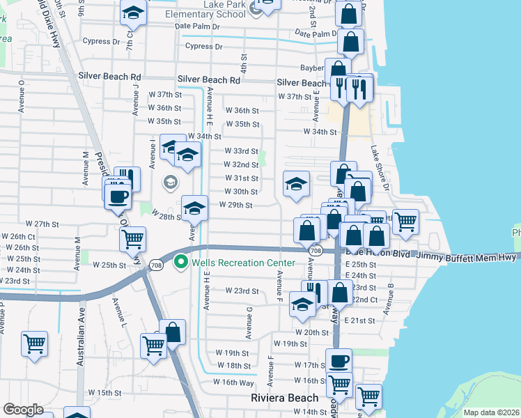map of restaurants, bars, coffee shops, grocery stores, and more near 247 West 29th Street in West Palm Beach