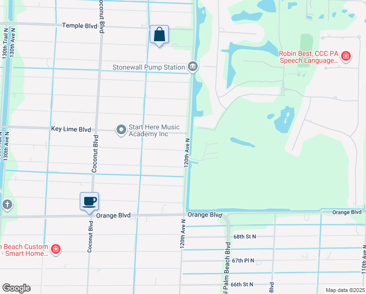 map of restaurants, bars, coffee shops, grocery stores, and more near 7357 120th Avenue North in West Palm Beach