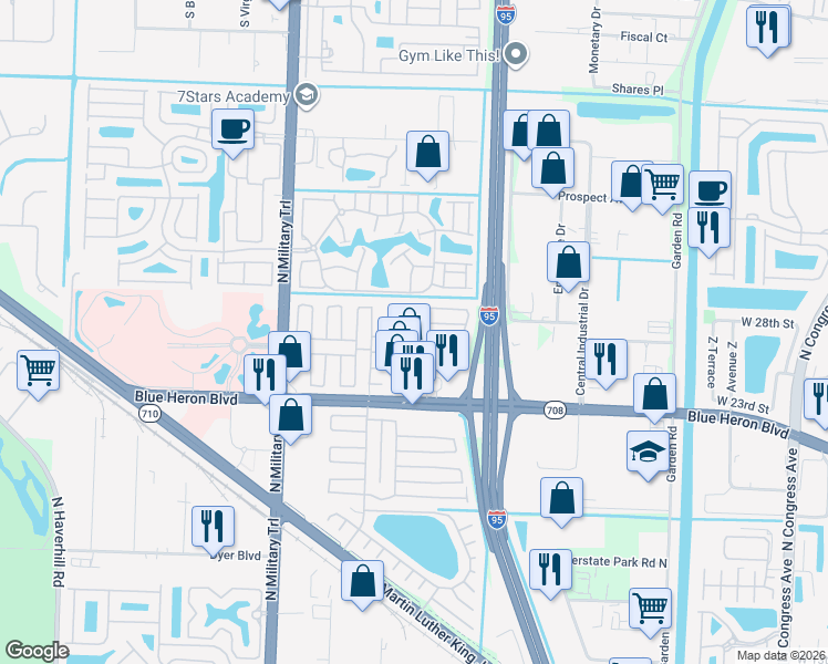 map of restaurants, bars, coffee shops, grocery stores, and more near 4166 74th Place North in Riviera Beach